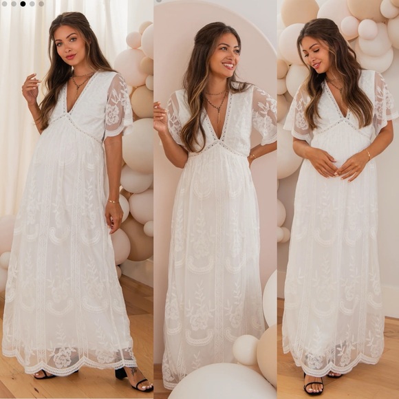 Pinkblush Dresses & Skirts - Pinkblush Maternity White Lace Overlay V Neck Maxi Dress